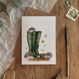 Tarjeta Ecológica Otoño / Otoño Hedgehog Wellies
