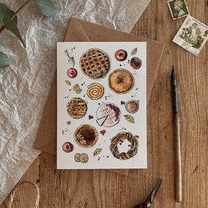 Otoño Otoño Acogedor Pastel de Frutas Pastelería Ilustración Tarjeta Ecológica Cualquier Ocasión, Cumpleaños