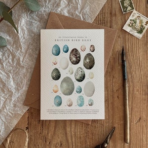 Tarjeta ecológica con ilustración de huevos de pájaro británicos para cualquier ocasión, cumpleaños, campo, vida silvestre