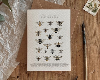 British Bees Illustration Eco Friendly Card Any Occasion, Birthday, Country, Wildlife