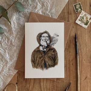 Retrato de hombre de puerto de pescador con ilustración de gaviota Tarjeta ecológica para cualquier ocasión