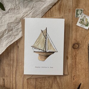 Tarjeta ecológica 100% reciclada del día del padre con acuarela de velero vintage