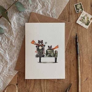 Carte de voeux personnalisée - Blaireau en side-car pour la fête des pères / anniversaire de moto