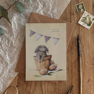 Celebración de la cesta de huevos del conejito de Pascua Tarjeta ecológica 100% reciclada personalizada