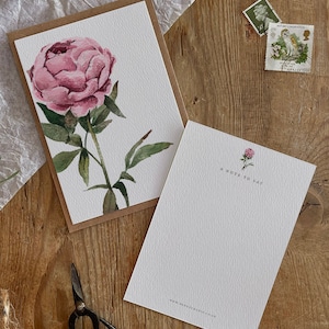 Peony Watercolor Notecard - Conjunto de Notecard - Papelaria de Luxo