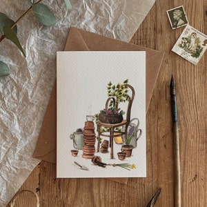 Tarjeta ecológica con ilustración de jardín de primavera para cualquier ocasión, cumpleaños
