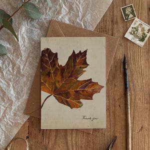 Feuille d'automne Merci finition vintage Carte de voeux écologique