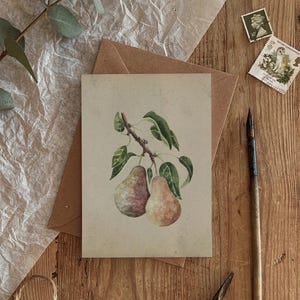 Carte de voeux écologique finition vintage poire d'automne