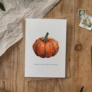 Tarjeta Ecológica de acuarela de calabaza de feliz cumpleaños de otoño 100% reciclada