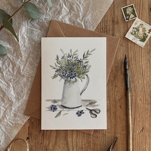 Nigella In Jug Floral Acuarela Ilustración Tarjeta Ecológica Cualquier Ocasión, Cumpleaños