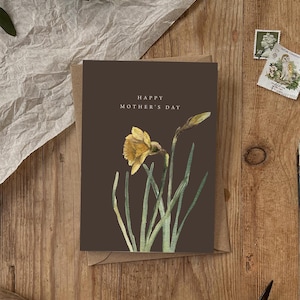 Tarjeta ecológica con acuarela de narciso para el Día de la Madre, 100 % reciclada