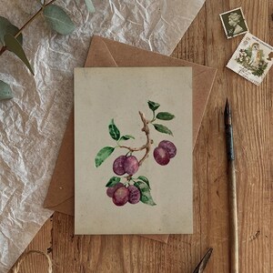 Carte de voeux écologique finition prunes d'automne vintage