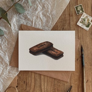 Tarjeta de felicitación personalizada de feliz cumpleaños para amantes de las galletas con crema Bourbon y acuarela