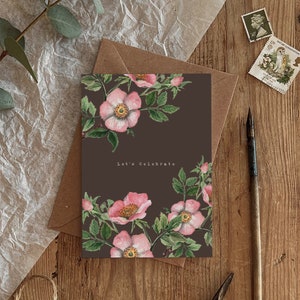 Tarjeta ecológica 100% reciclada Celebremos la acuarela de rosas silvestres