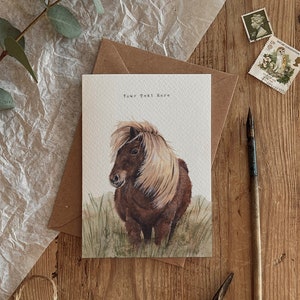 Personalisierte - Shetland Pony Aquarell Illustration Herbstfarben Pferd Grußkarte