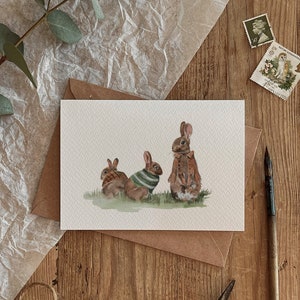 Tarjeta ecológica con ilustración de conejitos lindos Hop Hop Hop - Cualquier ocasión