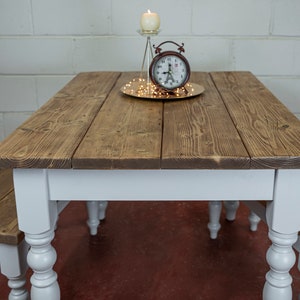 Turned Legs Rustic Dining Table Set with Benches- Pine-rustic-handmade- Farmhouse kitchen table