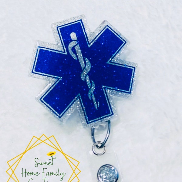 EMT Badge Reel~Paramedic Badge Reel~Interchangeable~EMS Badge Reel~Star of Life~Acrylic Badge Reel~Retractable~Hospital~Ambulance~Lanyard