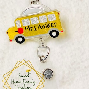 School Bus Badge Reel~Interchangeable~Bus Driver Badge Reel~Acrylic~Personalized~Custom~ID Holder~Retractable~Education~School~Lanyard