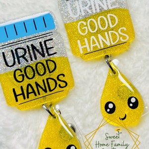 Urine Good Hands~Urologie~Lustig~Acryl Ausweis Reel~Krankenschwester~Ausweishalter~Schlüsselband