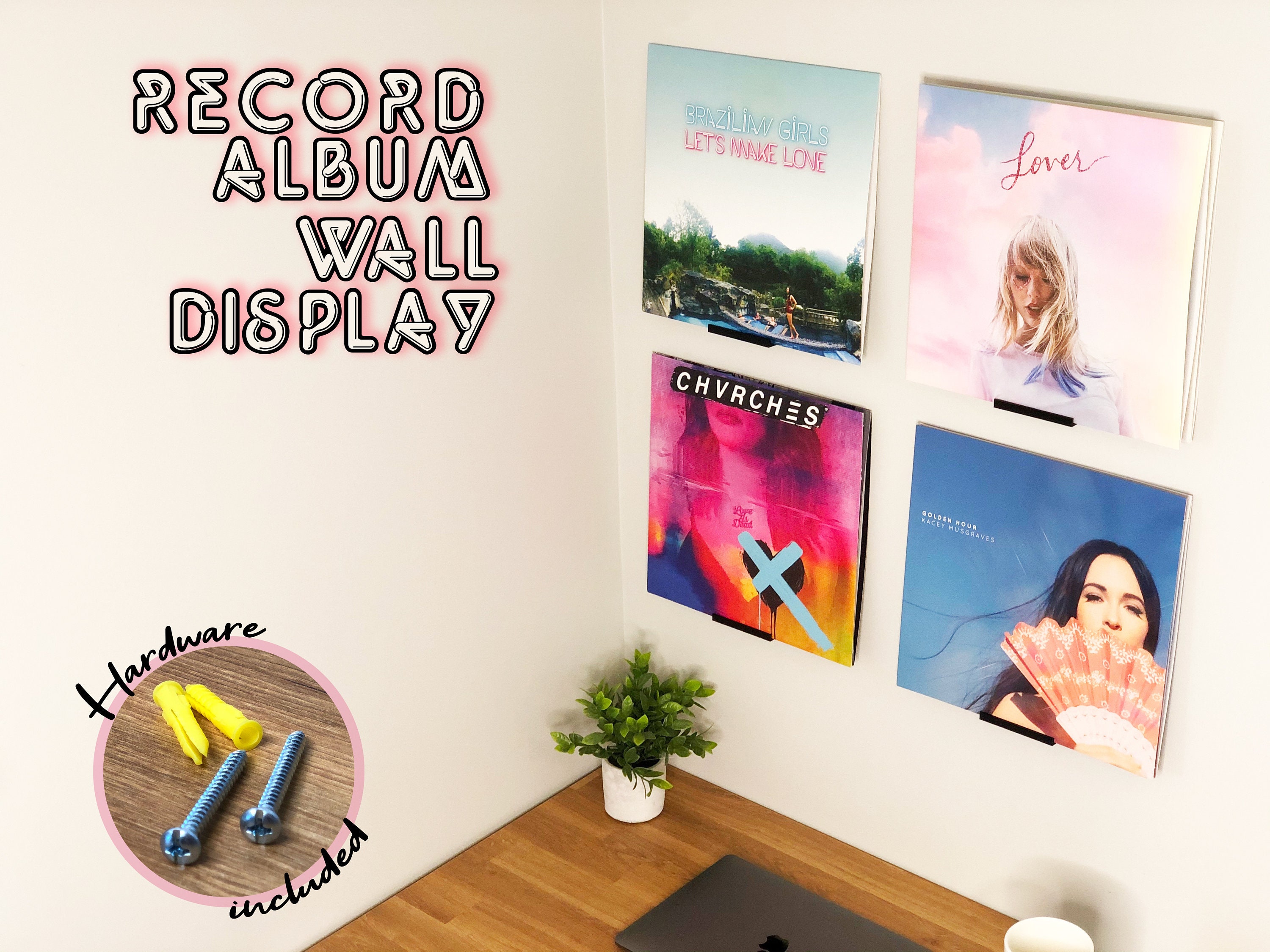 Tapeera Wooden Triangle Vinyl Record Stand Wall Mount - No Drill Wooden  Vinyl Record Holder Accessories - Vinyl Record Display LP Floating Shelf 