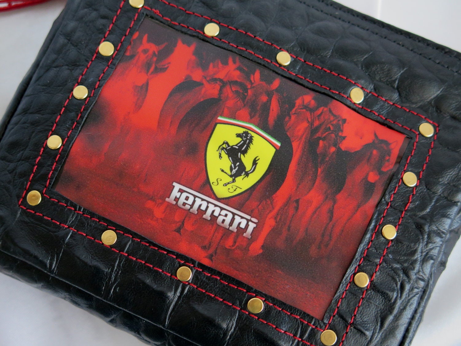 Ferrari Patent leather zipper wallet Unisex