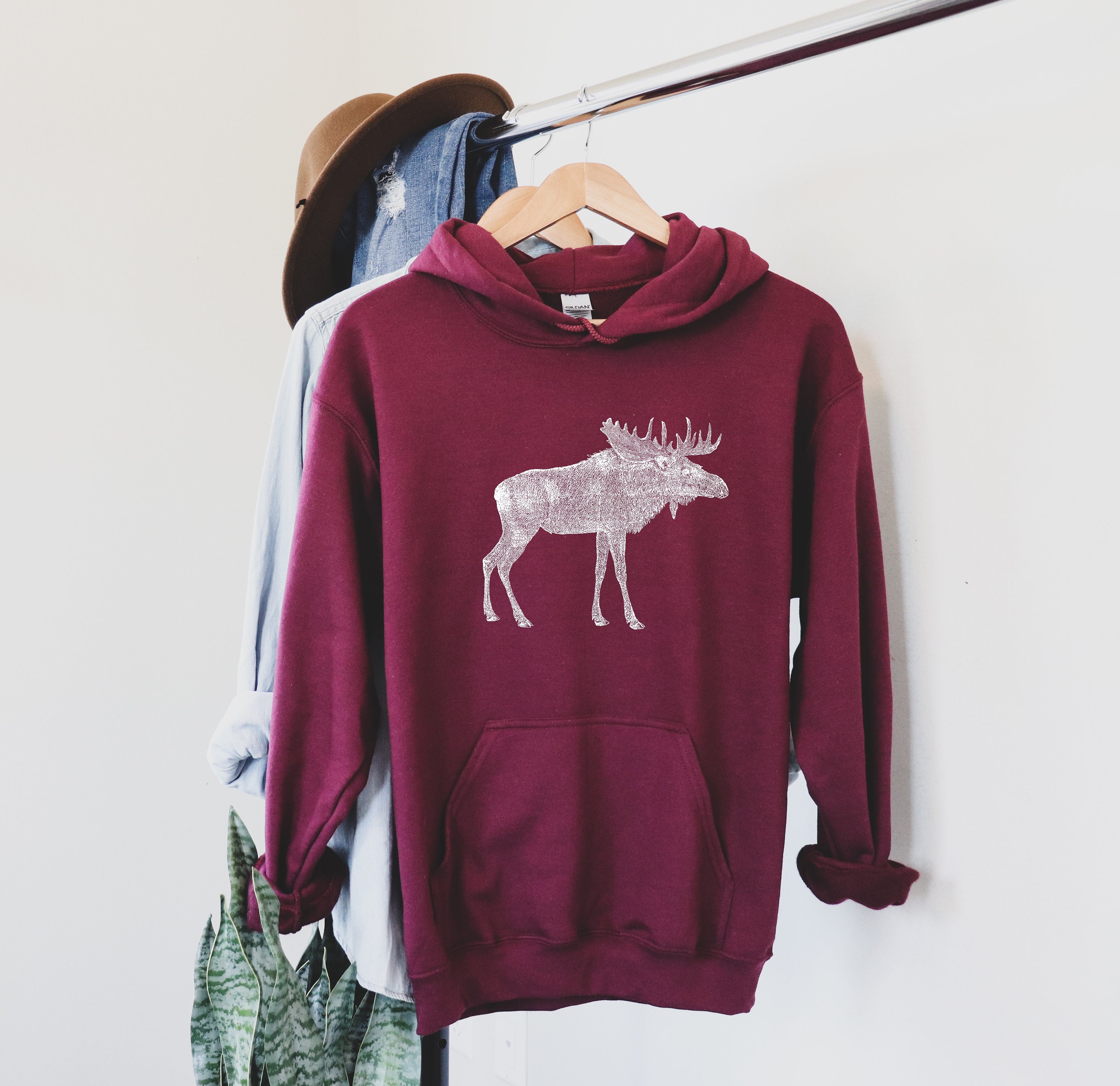 Moose Hoodie Moose Sweatshirt Unisex Sweatshirt Outdoor Etsy Singapore