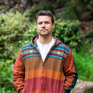 Brown Ecuadorian Geometric, Tribal Jacket - Size Medium