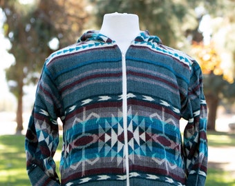 Alpaca Geometric Tribal Hooded Jackets - Small