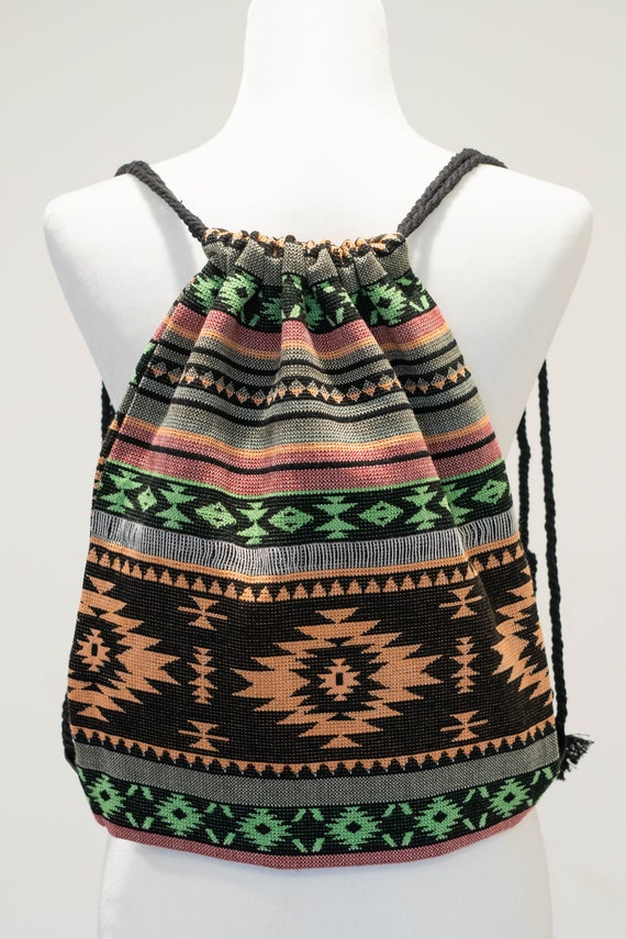 Colorful Geometric Pattern Backpack Ethnic Drawstring Bag Tribal Aztec Geometric Pattern Drawstring Backpack Iceland  main image 4