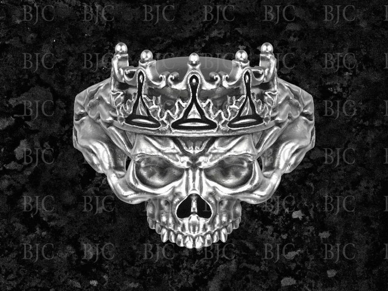 925 Silver Crowned skull ring,bikers ring,handmade rebel punk rock Satan demonic silver jewelry,Skull valentine Ring,Gothic Ring,