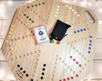 Oak Cards and Marbles Game with handle