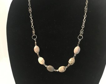 Beautiful spotted jasper stone with antique silver tone chain necklace