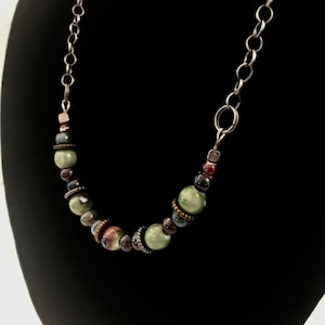 Cute chain necklace with green and blue glass beads