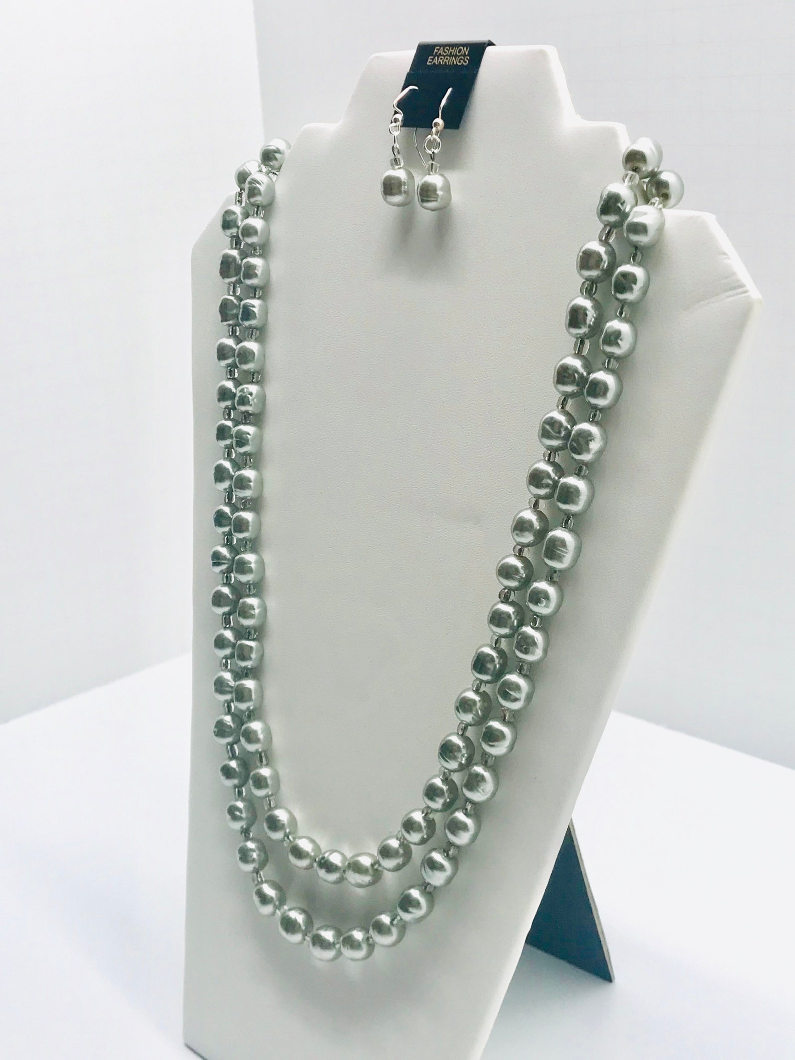 Beautiful Faux Grey Pearl Necklace With Matching Earrings Etsy