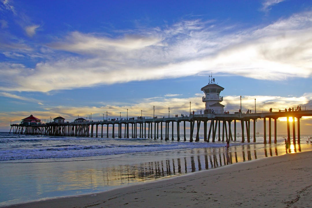 Huntington Beach Pier at California Coast at Twilight Canvas Print