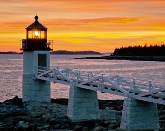 Sun Setting Over Marshall Point Lighthouse in Port Clyde Maine Canvas Print - Lighthouse Canvas Print -Gulf of Maine Canvas - CW 2114