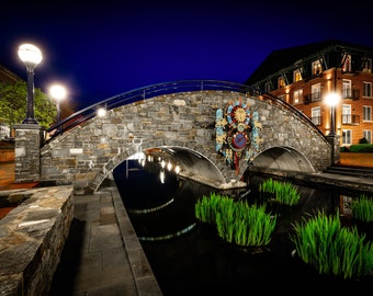 Bridge Over Carrol Creek at Night Linear Park in Frederick Maryland Canvas Print - Bridge Canvas Print - Frederick Skyline Canvas - CW 1640