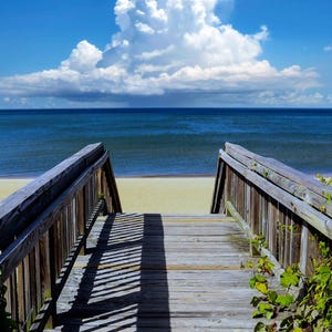 Walkway Leading to Atlantic Ocean with View of Beach Park in Norfolk, Virginia Canvas Print - Beach Wall Decor - Boardwalk - CW 1553