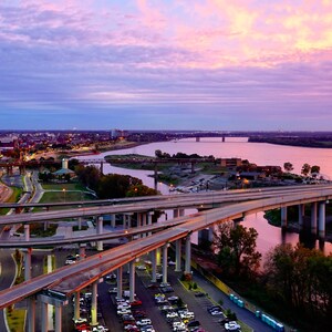 Mississippi River & Memphis Tennessee Skyline with its Bridges Crossing the River Canvas Print - River Wall Art - Waterfront Decor - CW 3336