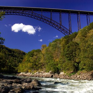 View of the Famous New River Gorge Bridge, West Virginia from the Rapids Below Canvas Print - Bridge Wall Art - Blueridge Mountains CW 7236