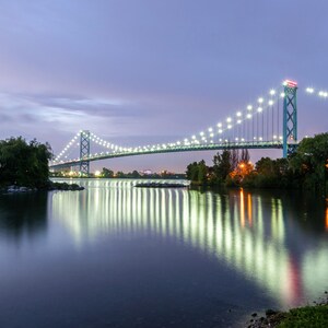 Ambassador Bridge Windsor Ontario Linking Windsor Canada & Detroit Across the Detroit River Canvas Print - Bridge Wall Art - Skyline CW 7120