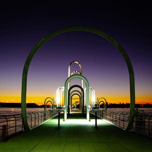 Mississippi River at Baton Rouge River Walk a Walkway on a Pier into the River Just After Sunset Canvas - River Wall Art - Bridge - CW 7108