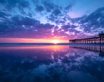 Pacific Beach Pier Sunset Canvas Print, San Diego Ocean Wall Art CW 2067