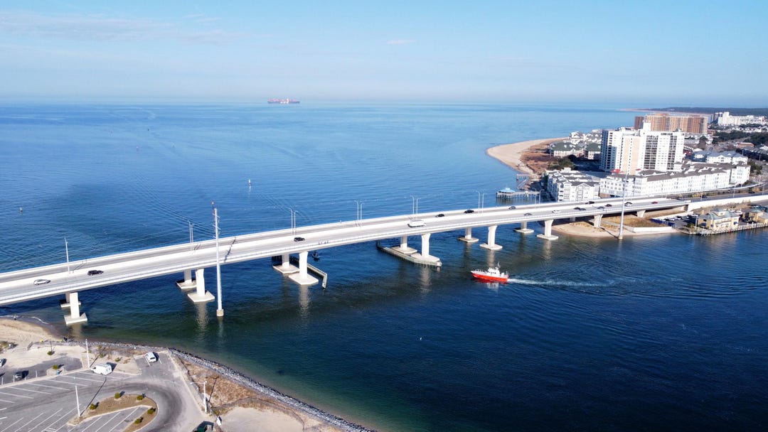 Lynnhaven Inlet Aerial View of Lesner Bridge Spans the Lynnhaven Inlet, Next to ...