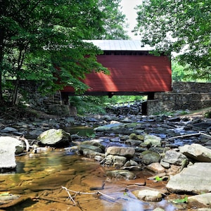 Roddy Road Covered Bridge a Small One-lane Wooden Covered Bridge Spans Owen&#39;s Creek Near Thurmont in Frederick Maryland Canvas Print CW 7337