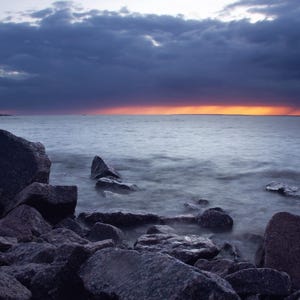Gulf of Finland a Rocky Coastline, Arm of the Baltic Sea, Leningrad Region, Russia, Ocean Storm Forming Canvas Print - Ocean Sunset CW 1581