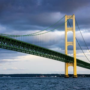 Mackinac Suspension Bridge in Michigan Spanning the Straits of Mackinac to Connect the Upper & Lower Peninsulas Canvas Print - CW 7340