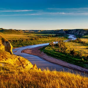 The Little Missouri River Flowing Thru the Badland of North Dakota a Landscape of Deep Canyons & Vast Prairie s Canvas Print - CW 7102