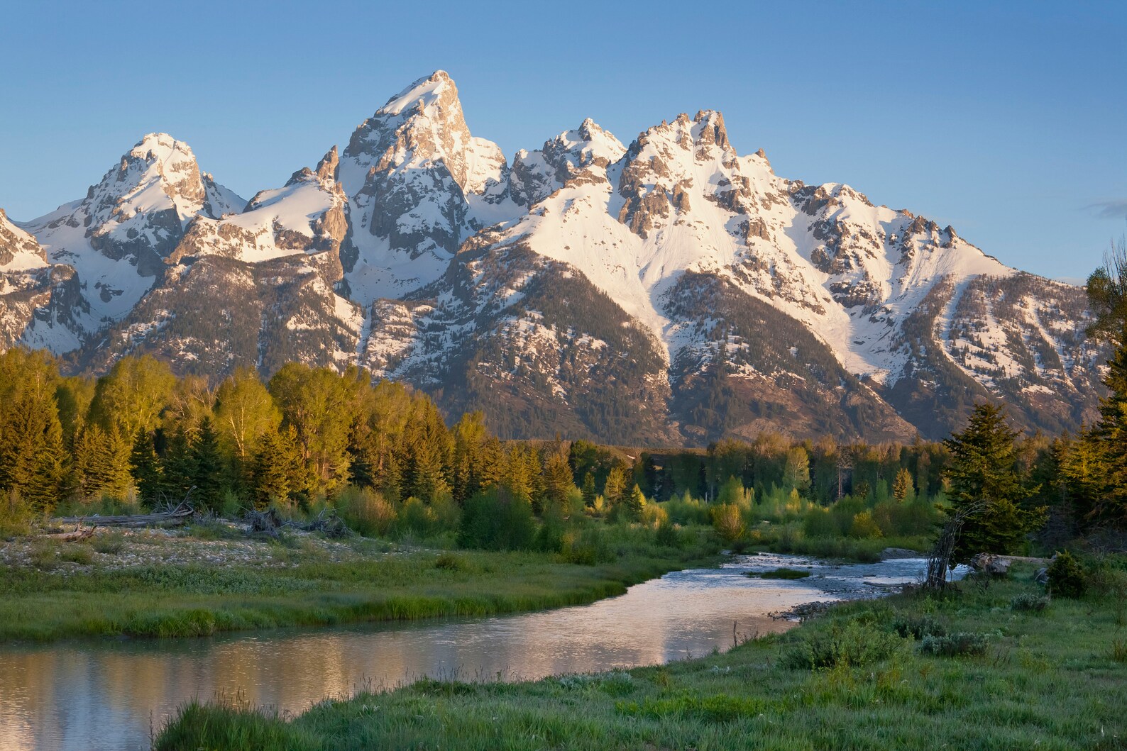 Grand Tetons Mountains with Stream Morning Canvas Print Etsy